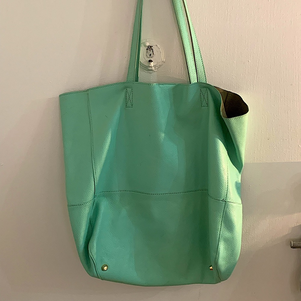 COPY - SAKS FIFTH AVENUE SEA FOAM LEATHER TOTE
